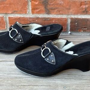 Cole Haan Black Suede Leather Slip On Wedge Clogs Mules Sz 11B